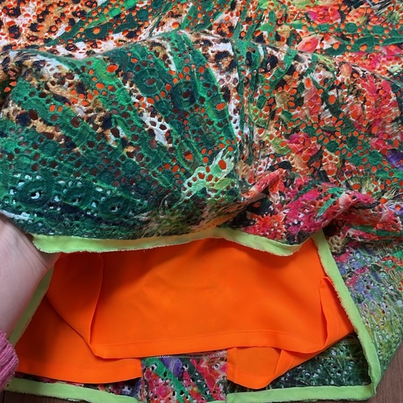 Elie Tahari tropical print Claudia dress size 8 leopard print eyelet neon - Picture 9 of 14